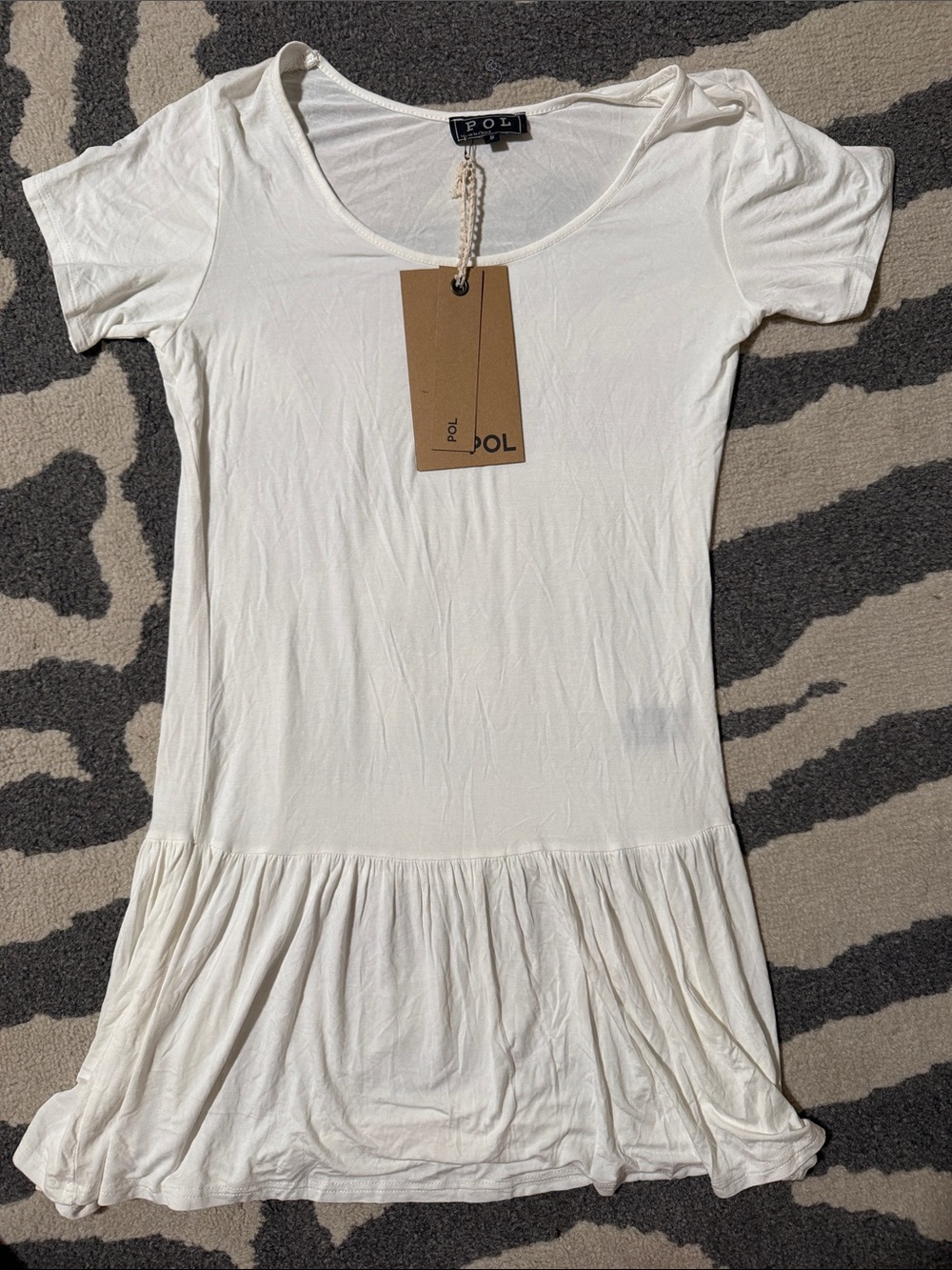 POL White Short Sleeve Ruffle Hem Top